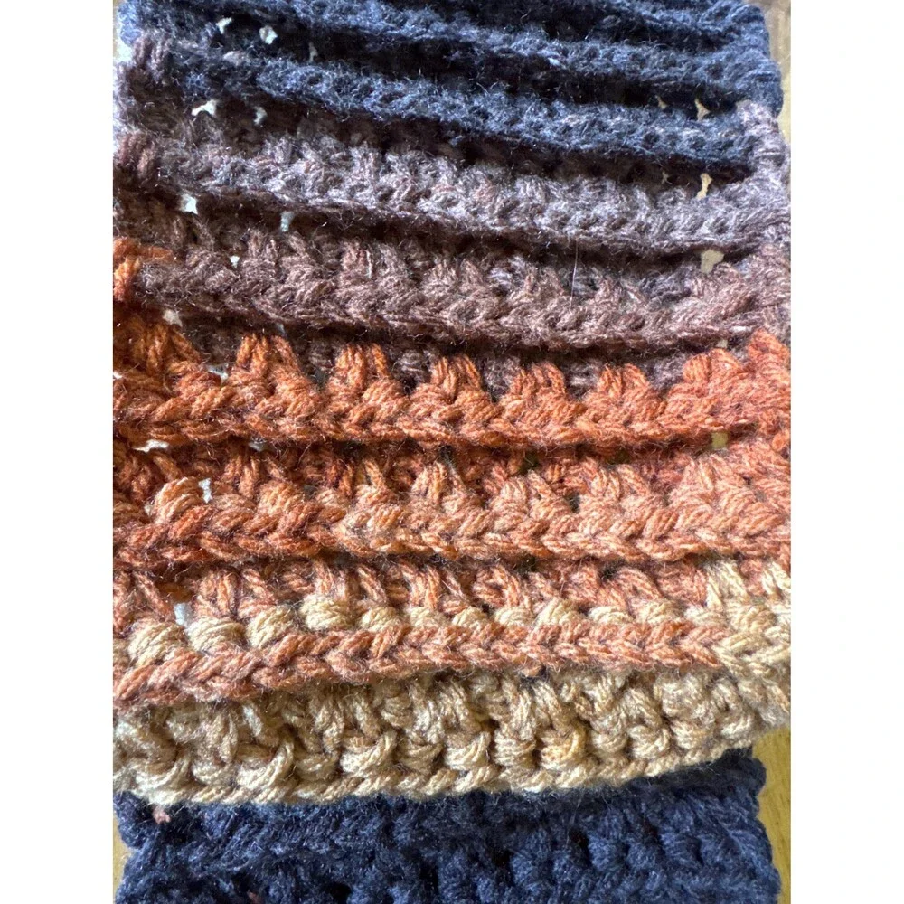 Scarf Handmade Latte Stripe Multi Browns 5.5 x 80” Crochet free shipping Thick &